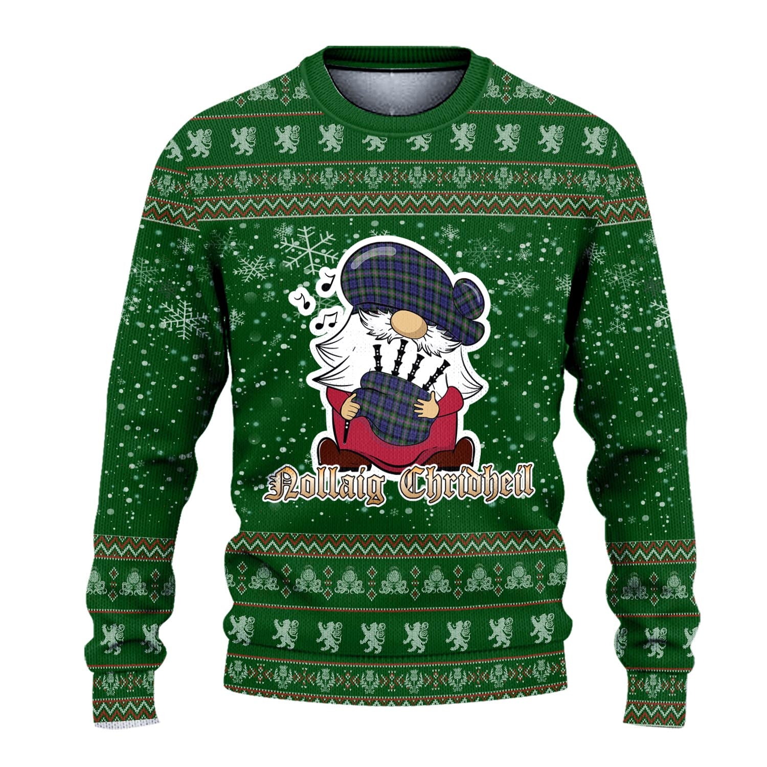 Baird Modern Clan Christmas Family Knitted Sweater with Funny Gnome Playing Bagpipes - Tartanvibesclothing