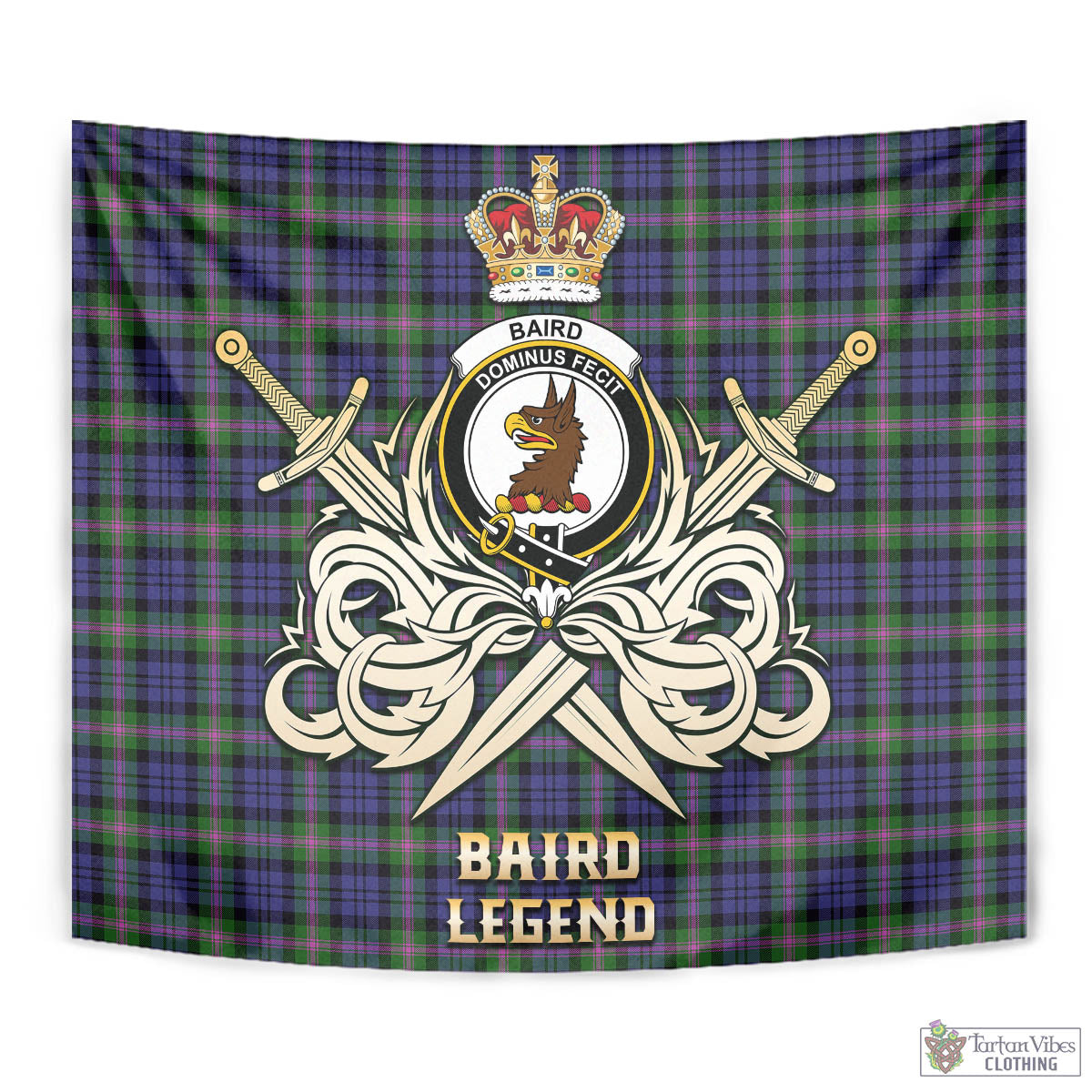 Tartan Vibes Clothing Baird Modern Tartan Tapestry with Clan Crest and the Golden Sword of Courageous Legacy