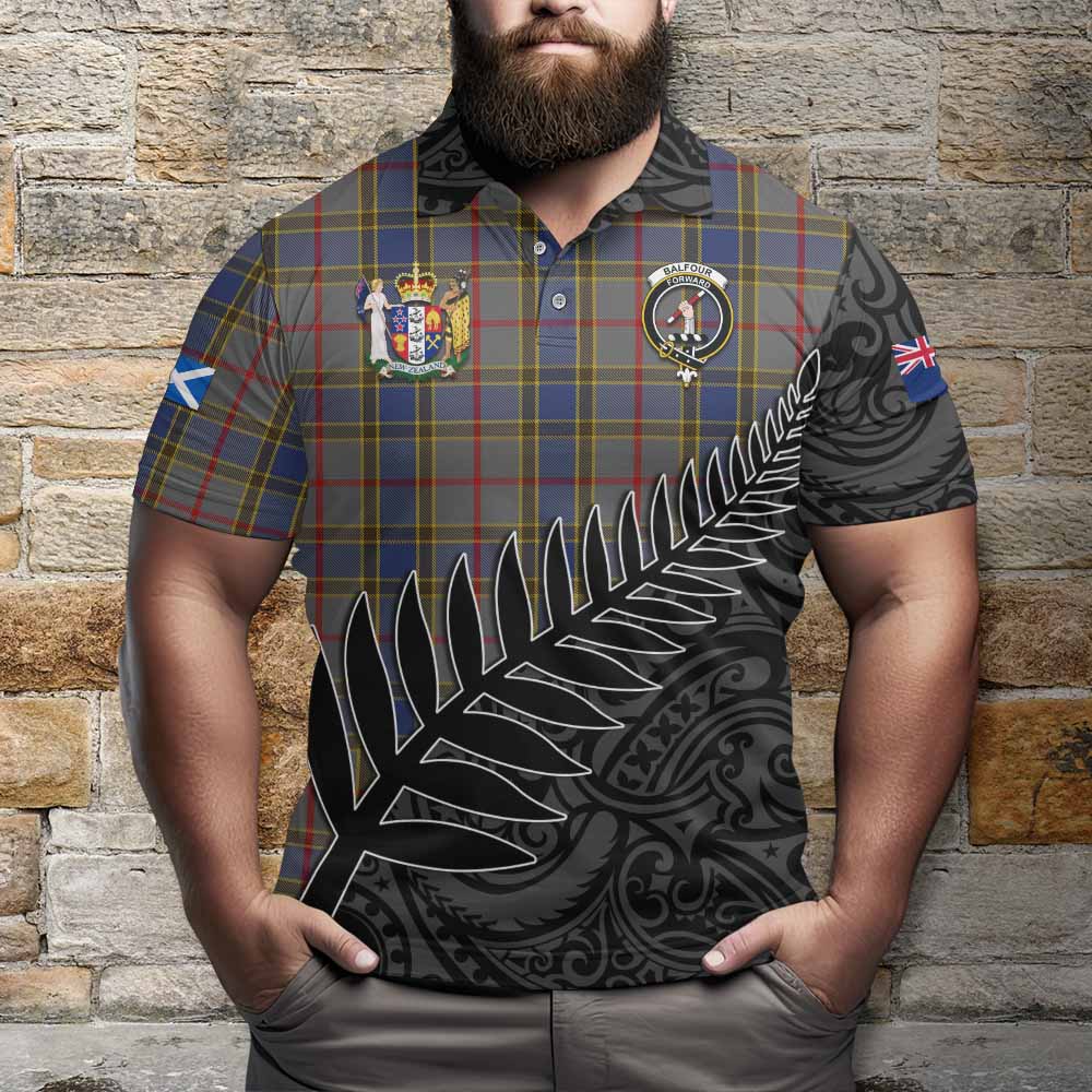 Balfour Crest Tartan Polo Shirt with New Zealand Silver Fern Half Style