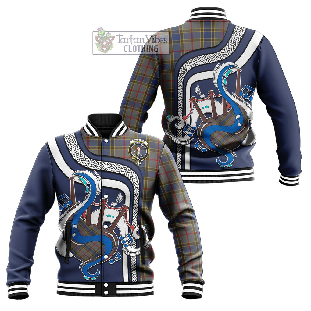 Tartan Vibes Clothing Balfour Tartan Baseball Jacket with Epic Bagpipe Style