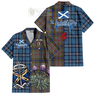 Balfour Tartan Short Sleeve Button Shirt Happy St. Andrew's Day Half Tartan Style