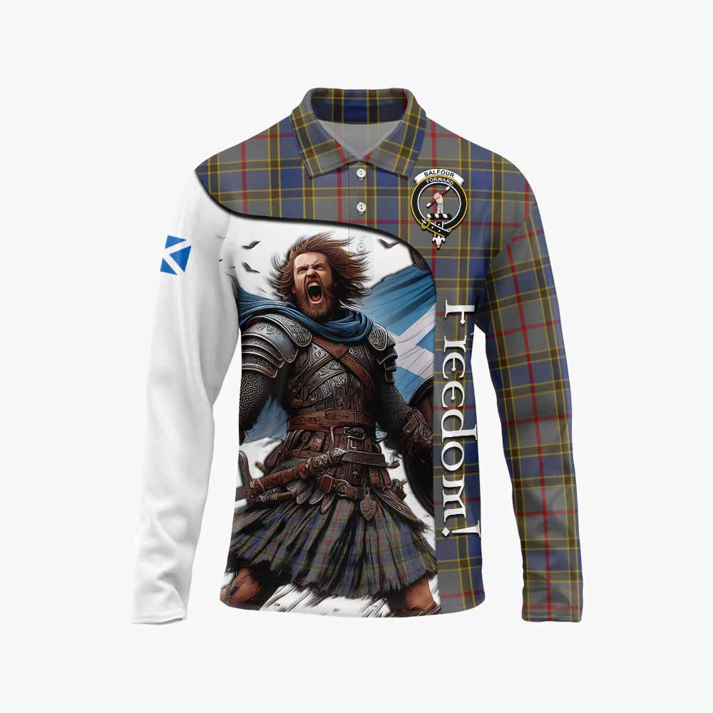 Tartan Vibes Clothing Balfour Crest Tartan Long Sleeve Polo Shirt Inspired by the Freedom of Scottish Warrior