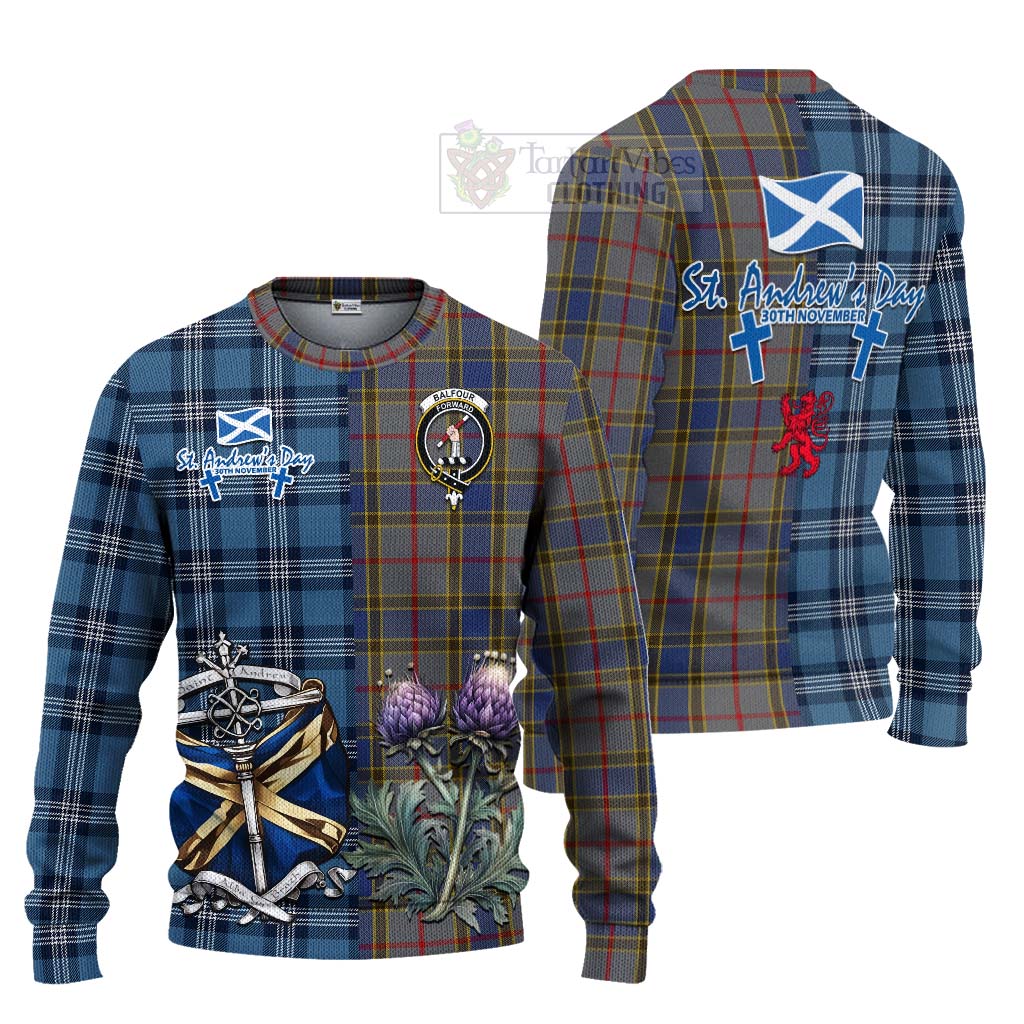 Tartan Vibes Clothing Balfour Tartan Knitted Sweater Happy St. Andrew's Day Half Tartan Style