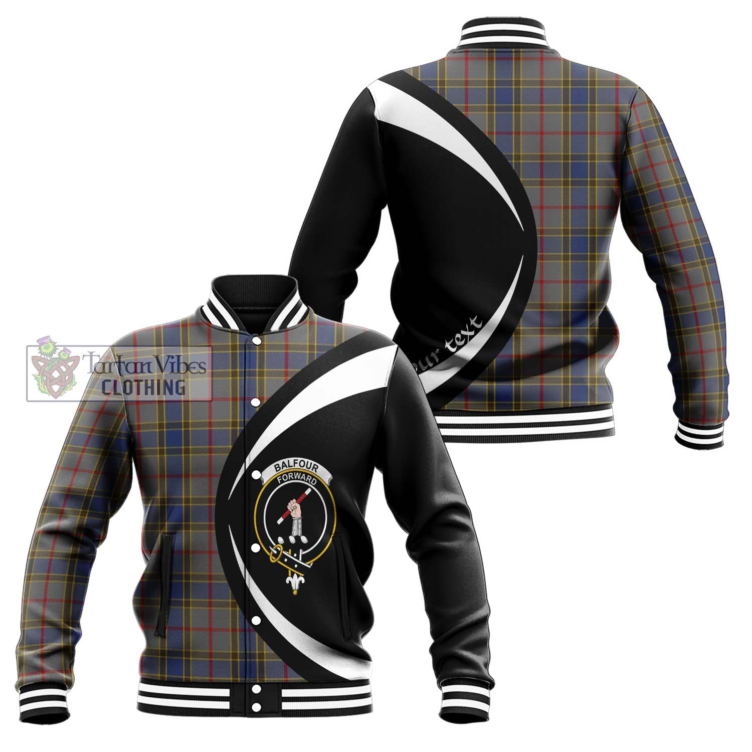 Balfour Tartan Baseball Jacket with Family Crest Circle Style Unisex - Tartan Vibes Clothing