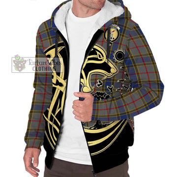 Balfour Tartan Sherpa Hoodie with Family Crest Celtic Wolf Style