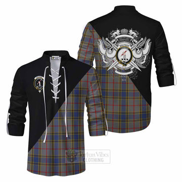 Balfour Tartan Ghillie Kilt Shirt with Family Crest and Military Logo Style