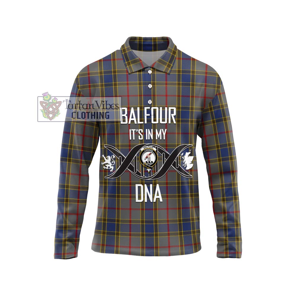 Balfour Tartan Long Sleeve Polo Shirt with Family Crest DNA In Me Style Unisex - Tartanvibesclothing Shop