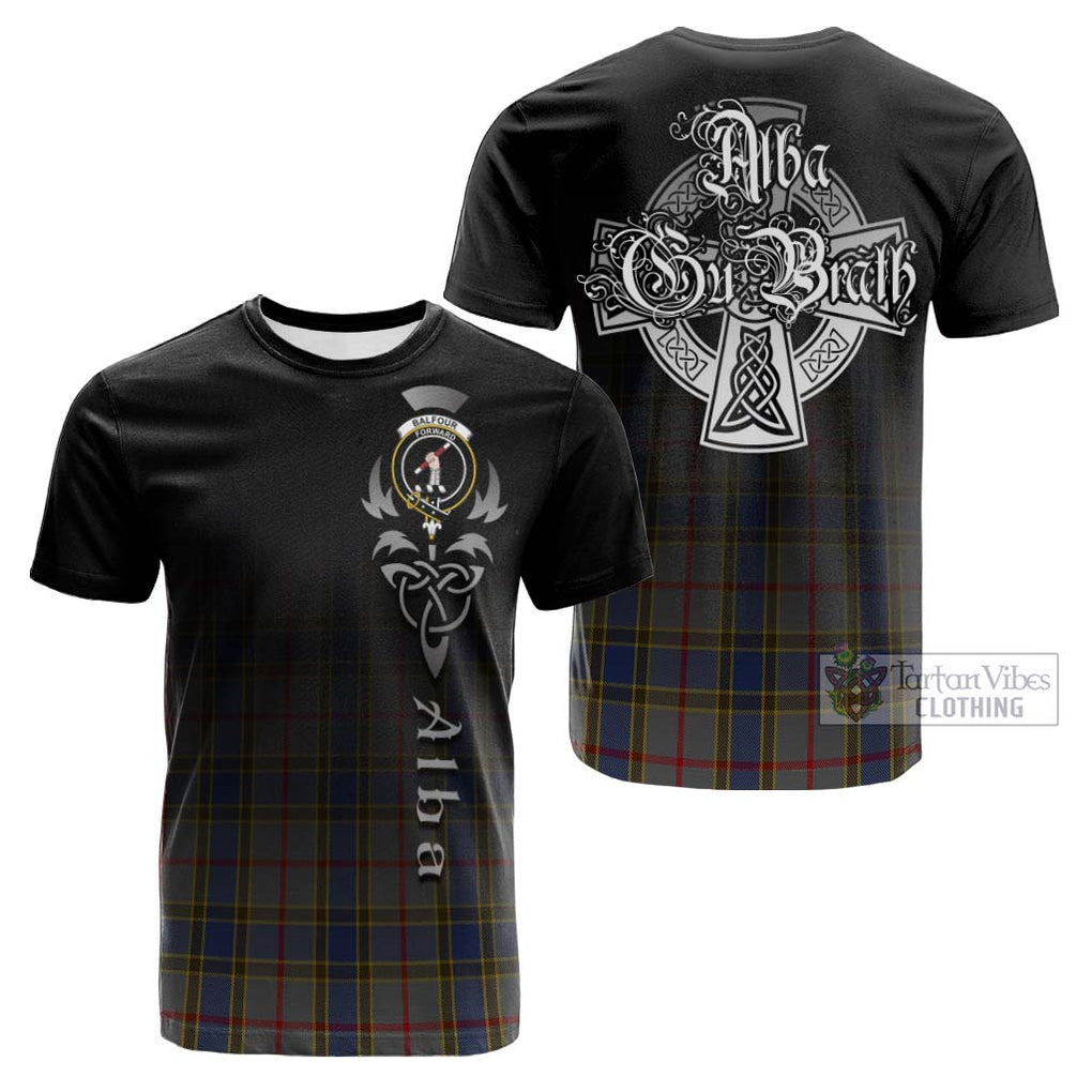 Tartan Vibes Clothing Balfour Tartan Cotton T-shirt Featuring Alba Gu Brath Family Crest Celtic Inspired