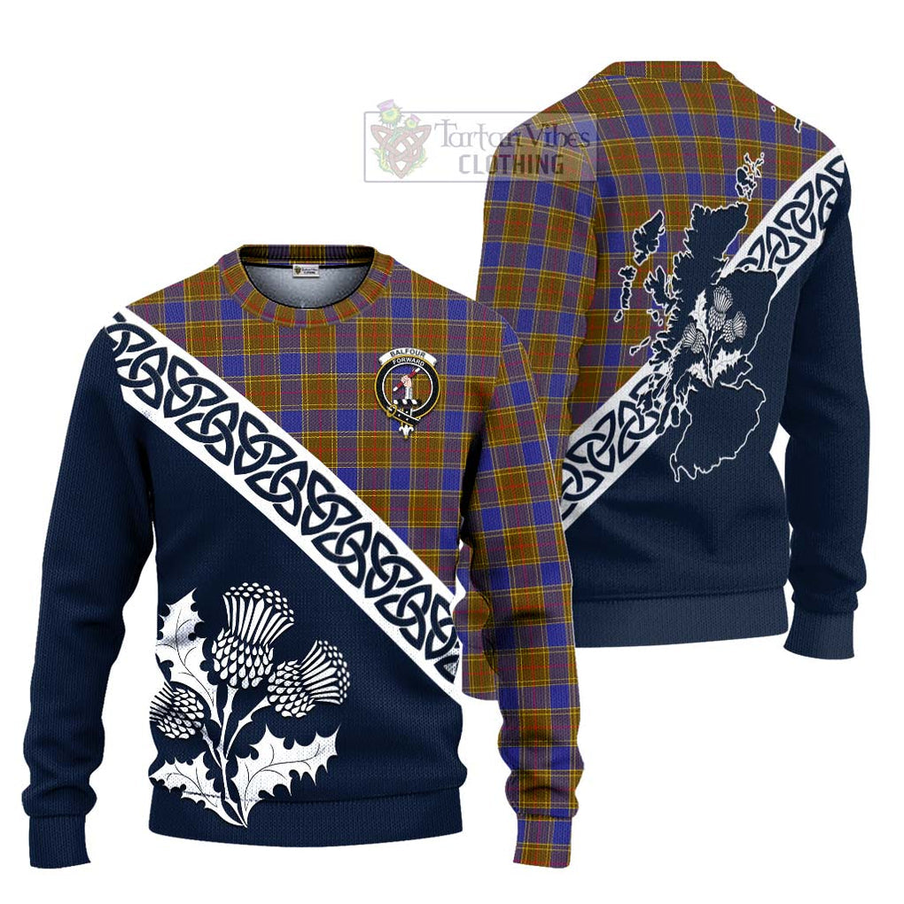 Tartan Vibes Clothing Balfour Tartan Knitted Sweater Featuring Thistle and Scotland Map