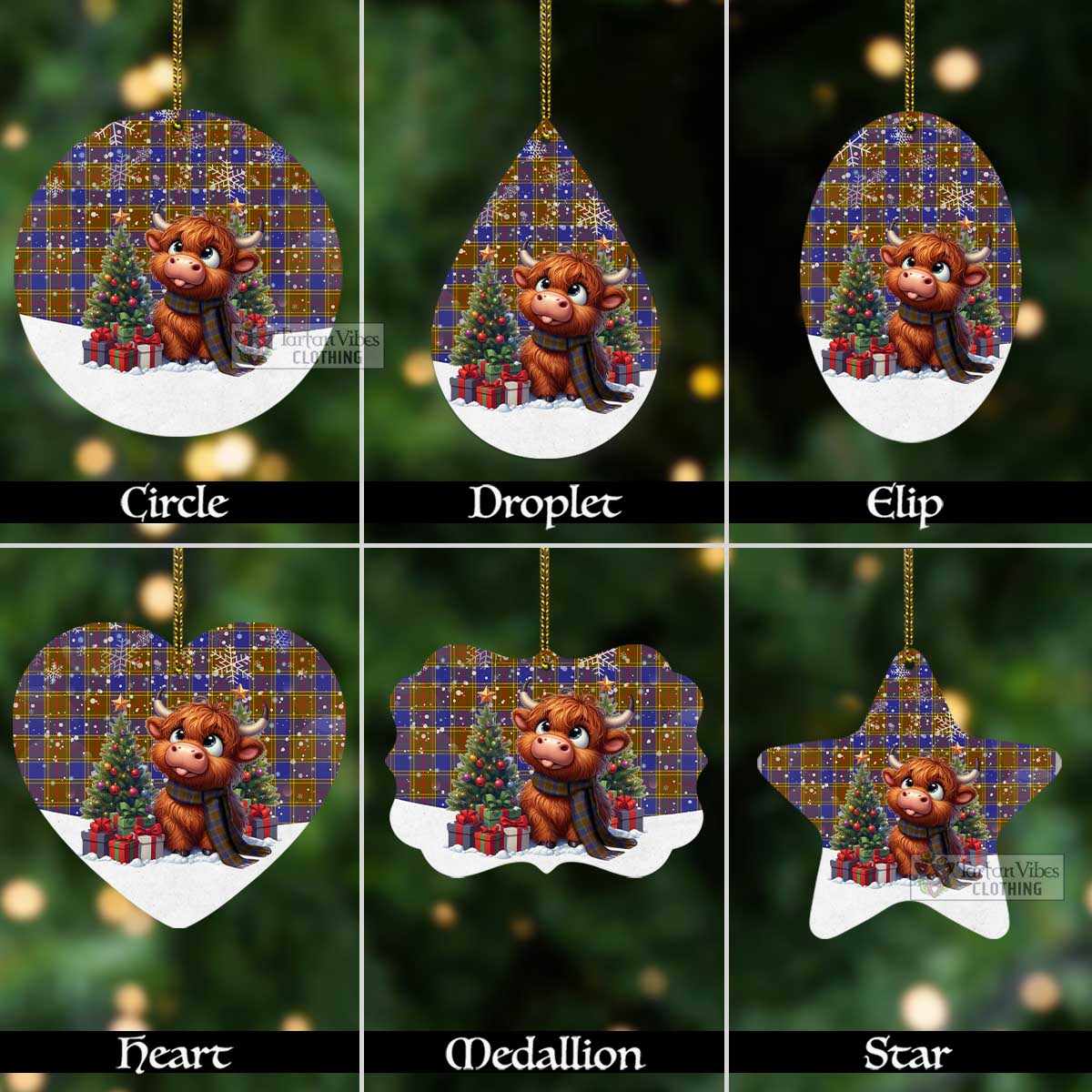 Tartan Vibes Clothing Balfour Tartan Christmas Aluminium Ornament with Adorable Highland Coo