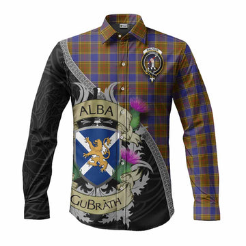 Balfour Tartan Family Crest Long Sleeve Button Shirt Lion Rampant Royal Thistle Shield Celtic Inspired Men's Shirt S - Tartan Vibes Clothing