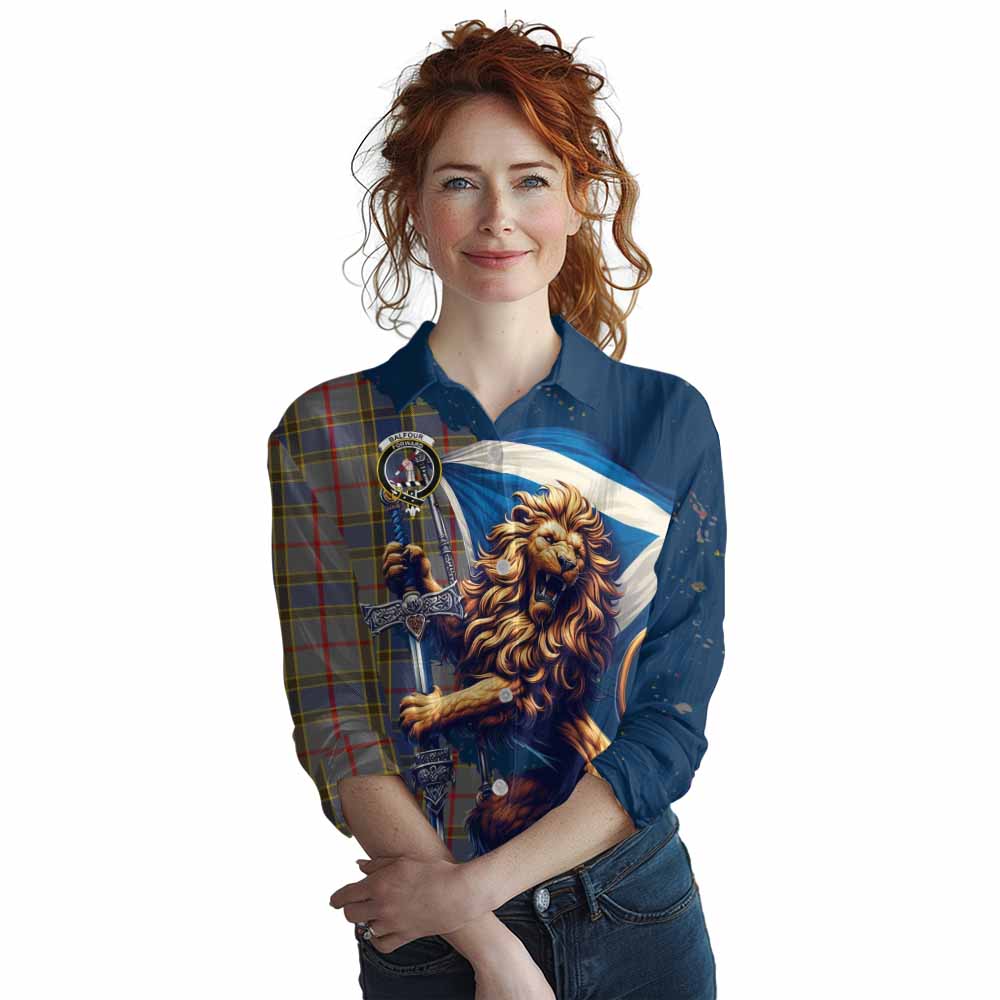 Tartan Vibes Clothing Balfour Tartan Family Crest Women's Casual Shirt with Scottish Majestic Lion