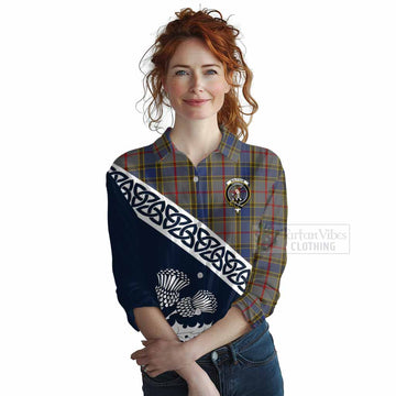 Balfour Tartan Women's Casual Shirt Featuring Thistle and Scotland Map