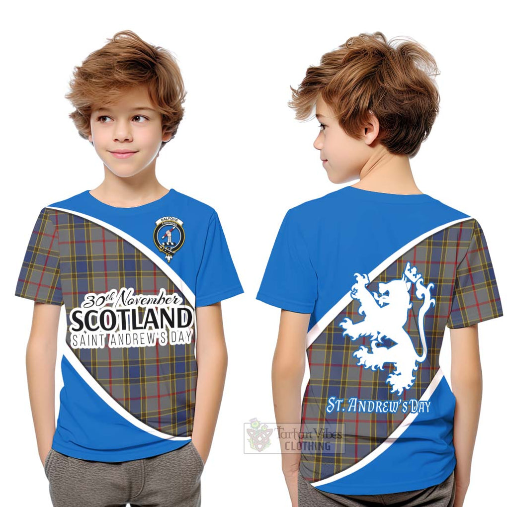 Tartan Vibes Clothing Balfour Family Crest Tartan Kid T-Shirt Celebrate Saint Andrew's Day in Style