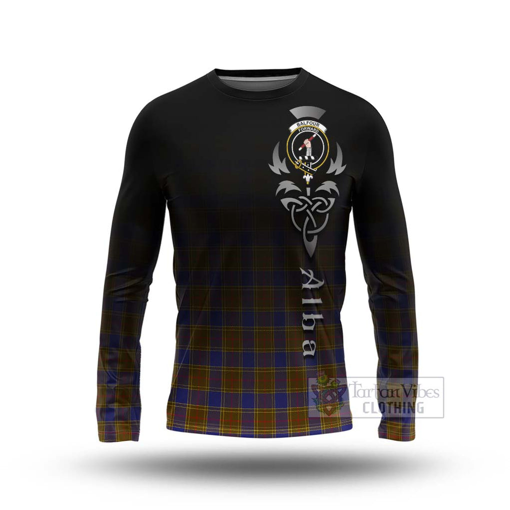 Tartan Vibes Clothing Balfour Tartan Long Sleeve T-Shirt Featuring Alba Gu Brath Family Crest Celtic Inspired