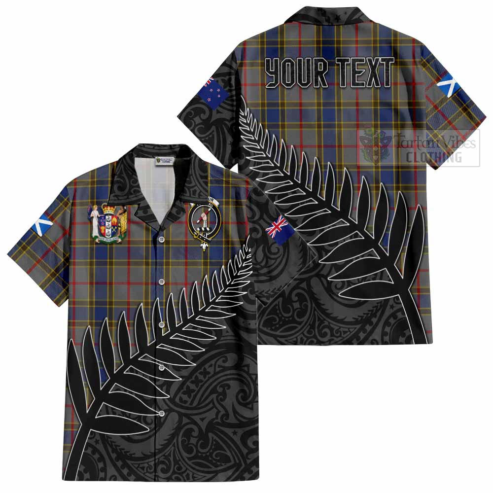 Tartan Vibes Clothing Balfour Crest Tartan Short Sleeve Button Shirt with New Zealand Silver Fern Half Style