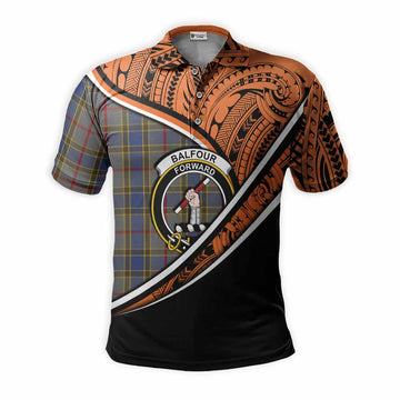 Balfour Crest Tartan Polo Shirt with Polynesian Vibes Style - Orange Version