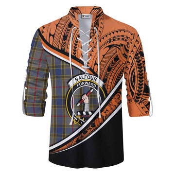 Balfour Crest Tartan Ghillie Kilt Shirt with Polynesian Vibes Style - Orange Version