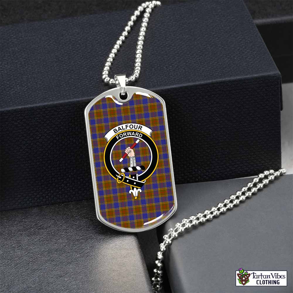 Tartan Vibes Clothing Balfour Tartan Dog Tag Necklace with Family Crest