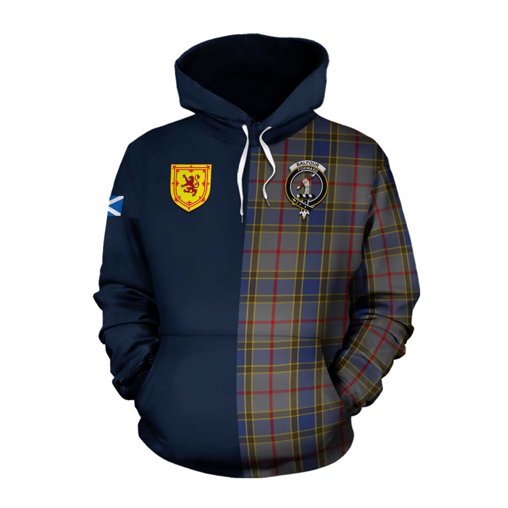 Tartan Vibes Clothing Balfour Tartan Cotton Hoodie Alba with Scottish Lion Royal Arm Half Style