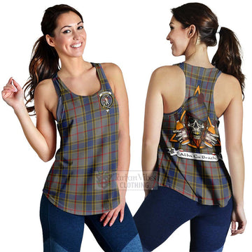 Balfour Tartan Women's Racerback Tanks with Family Crest and Bearded Skull Holding Bottles of Whiskey