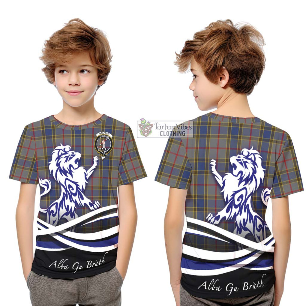 Balfour Tartan Kid T-Shirt with Alba Gu Brath Regal Lion Emblem Youth XL Size14 - Tartanvibesclothing Shop