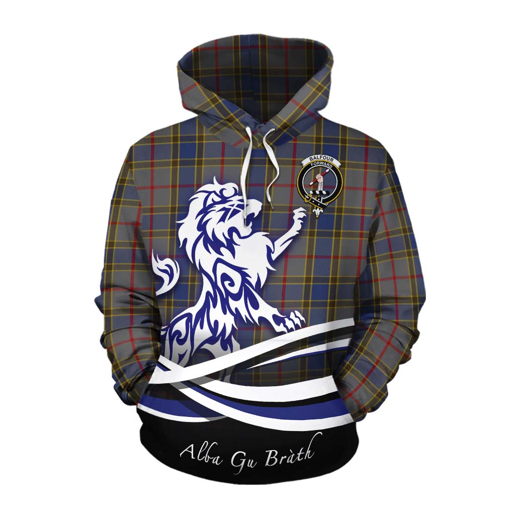 Tartan Vibes Clothing Balfour Tartan Cotton Hoodie with Alba Gu Brath Regal Lion Emblem