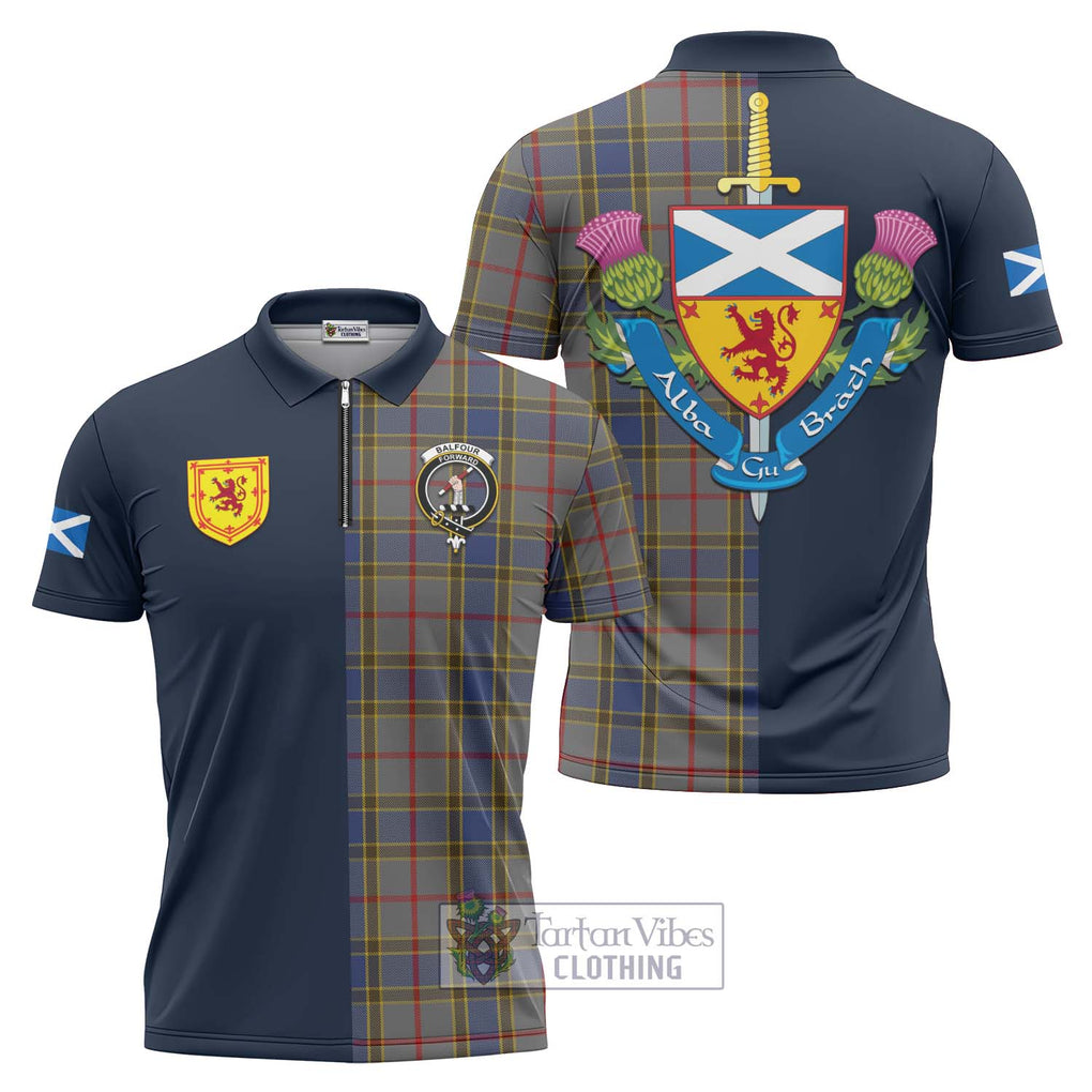 Tartan Vibes Clothing Balfour Tartan Zipper Polo Shirt with Scottish Lion Royal Arm Half Style