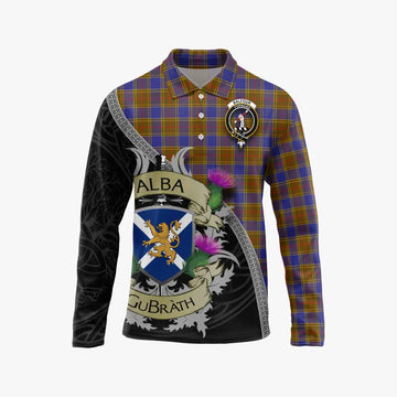 Balfour Tartan Family Crest Long Sleeve Polo Shirt Lion Rampant Royal Thistle Shield Celtic Inspired Unisex - Tartan Vibes Clothing