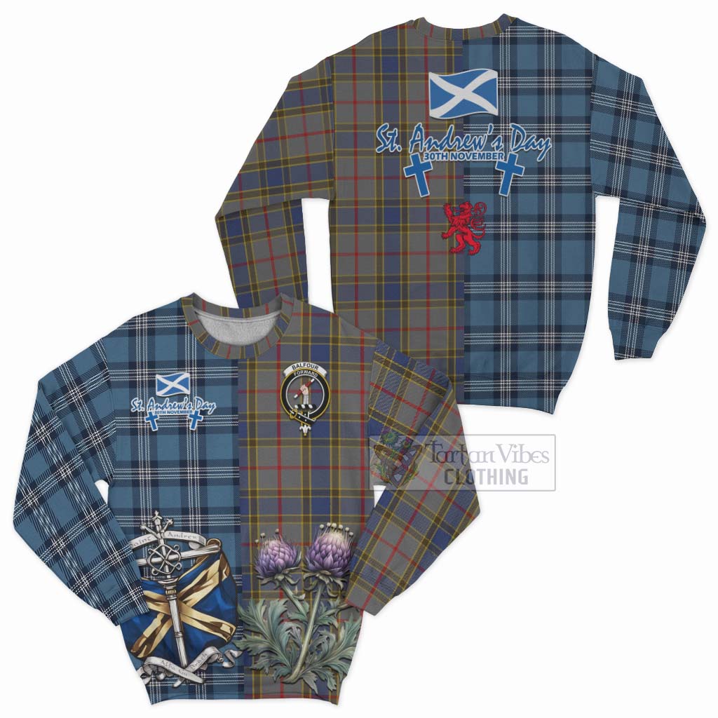 Tartan Vibes Clothing Balfour Tartan Sweatshirt Happy St. Andrew's Day Half Tartan Style