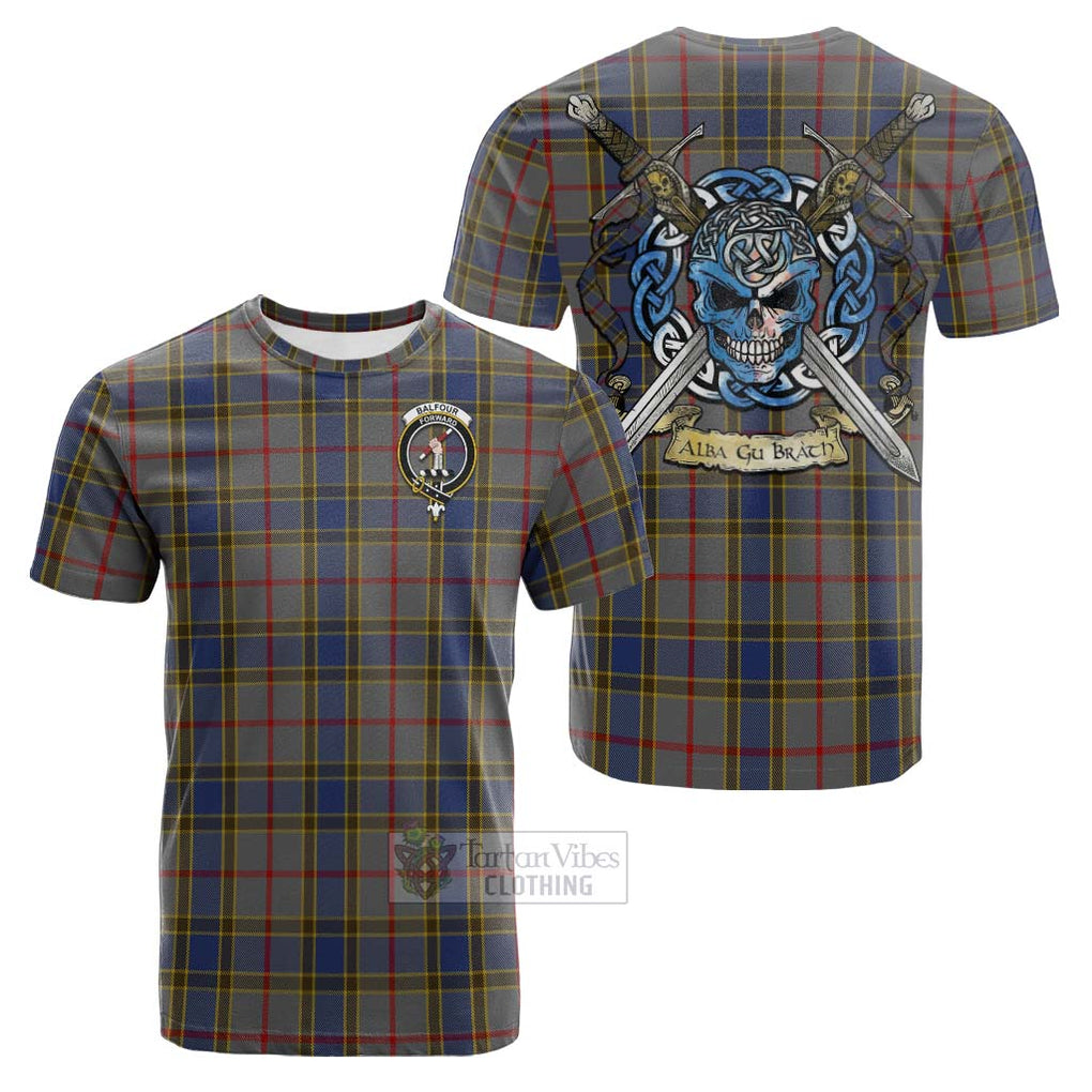 Tartan Vibes Clothing Balfour Tartan Cotton T-shirt with Family Crest Celtic Skull Style