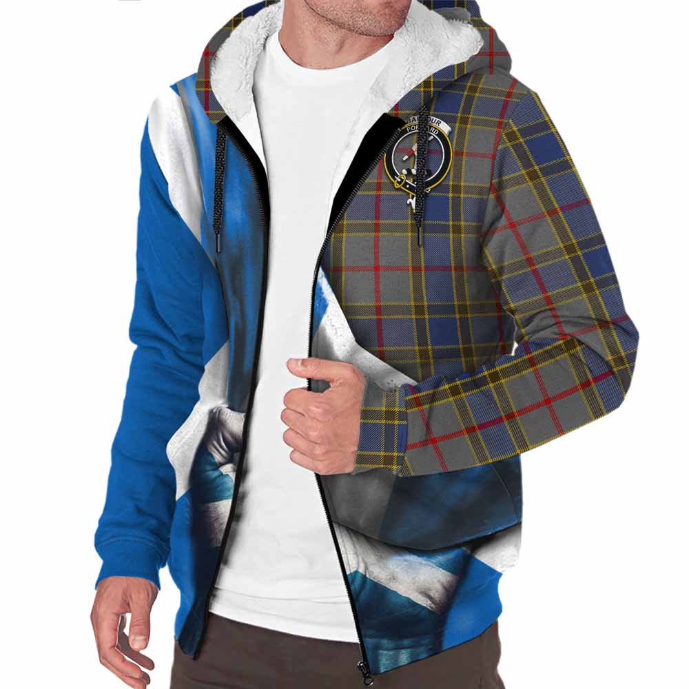 Tartan Vibes Clothing Balfour Tartan Sherpa Hoodie with Family Crest Scotland Patriotic Style