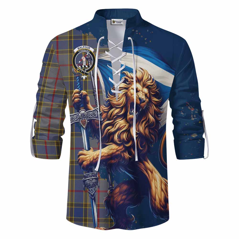 Tartan Vibes Clothing Balfour Tartan Family Crest Ghillie Kilt Shirt with Scottish Majestic Lion