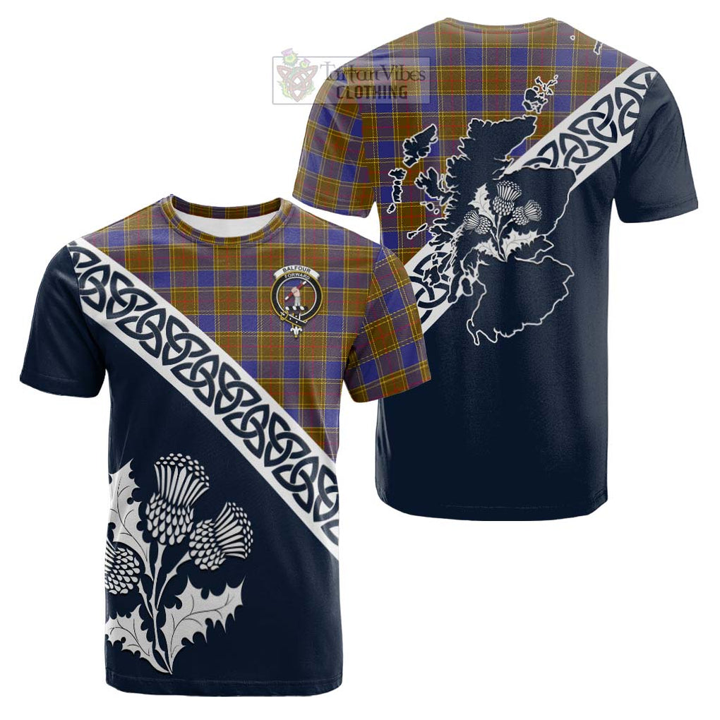 Tartan Vibes Clothing Balfour Tartan Cotton T-shirt Featuring Thistle and Scotland Map