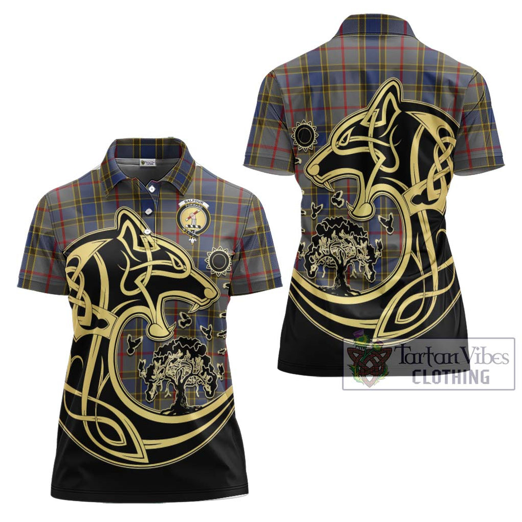 Balfour Tartan Women's Polo Shirt with Family Crest Celtic Wolf Style Women - Tartanvibesclothing Shop