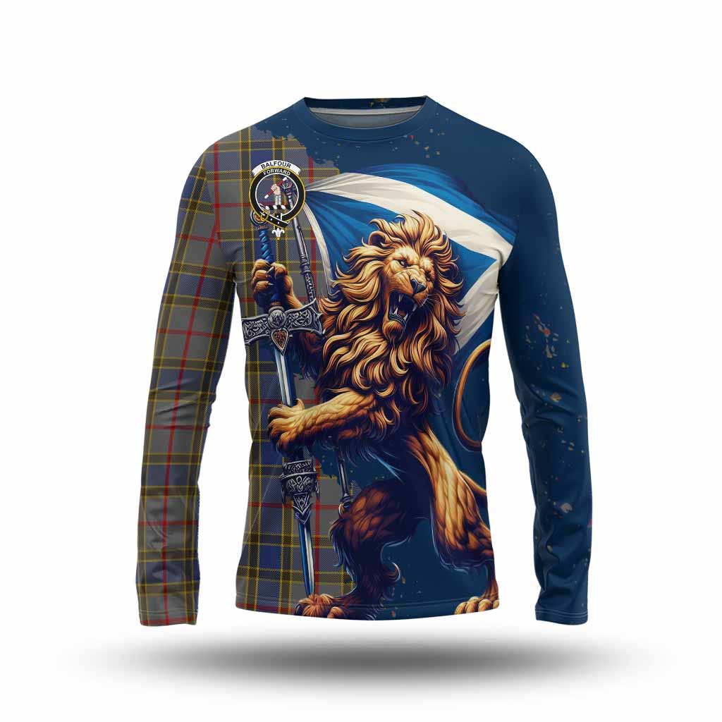 Tartan Vibes Clothing Balfour Tartan Family Crest Long Sleeve T-Shirt with Scottish Majestic Lion