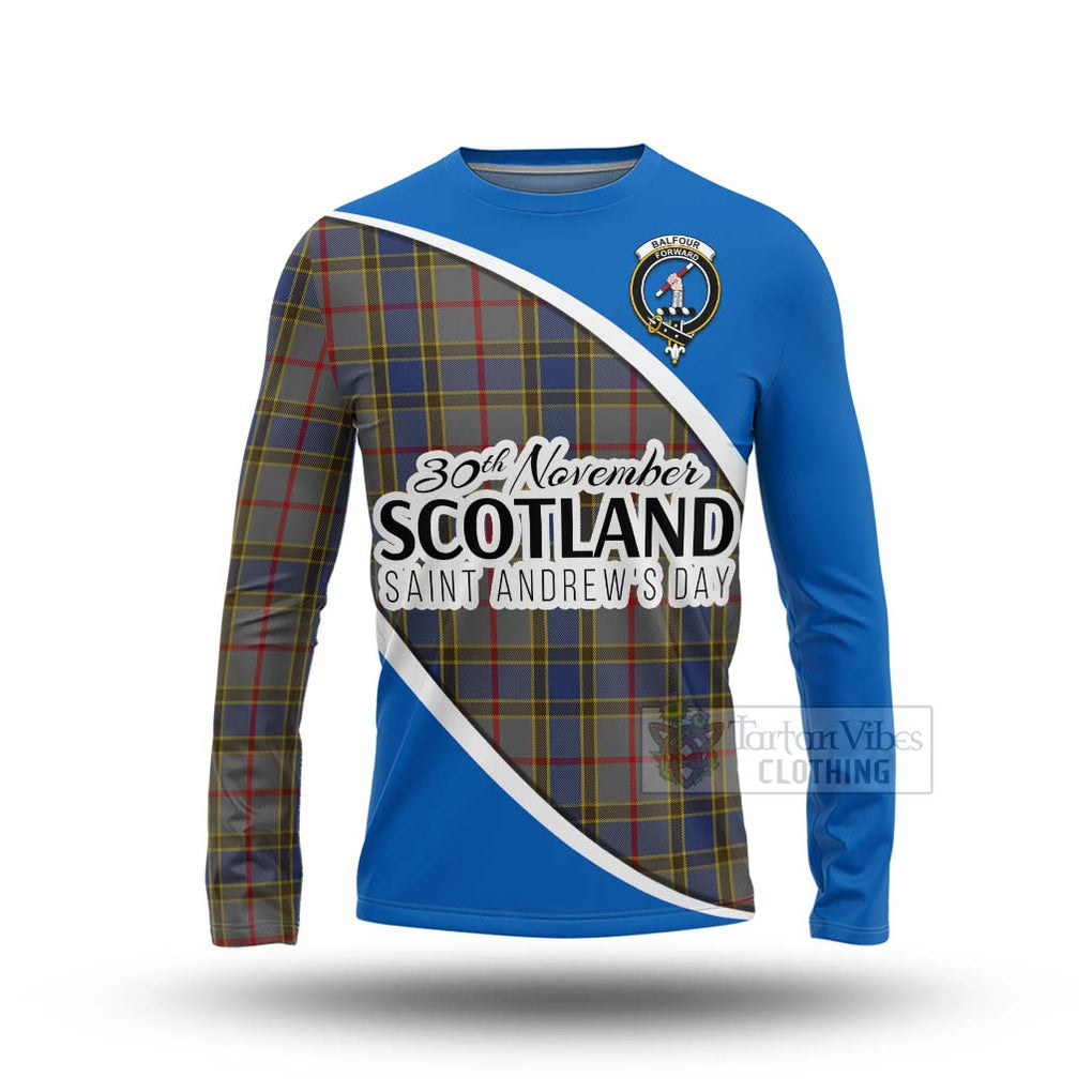 Tartan Vibes Clothing Balfour Family Crest Tartan Long Sleeve T-Shirt Celebrate Saint Andrew's Day in Style