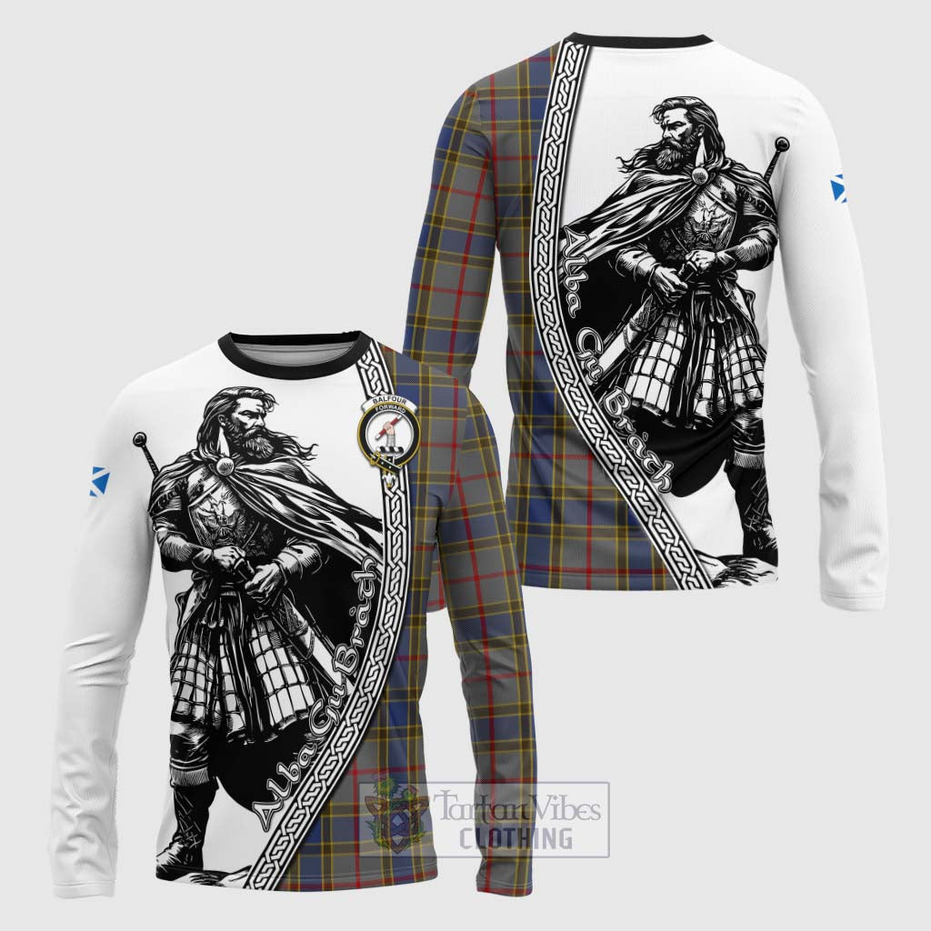 Tartan Vibes Clothing Balfour Tartan Clan Crest Long Sleeve T-Shirt with Highlander Warrior Celtic Style