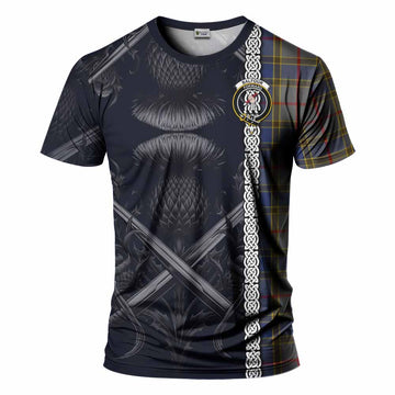 Balfour Tartan T-Shirt with Family Crest Cross Sword Thistle Celtic Vibes