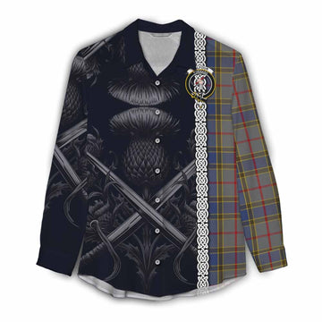 Balfour Tartan Women's Casual Shirt with Family Crest Cross Sword Thistle Celtic Vibes