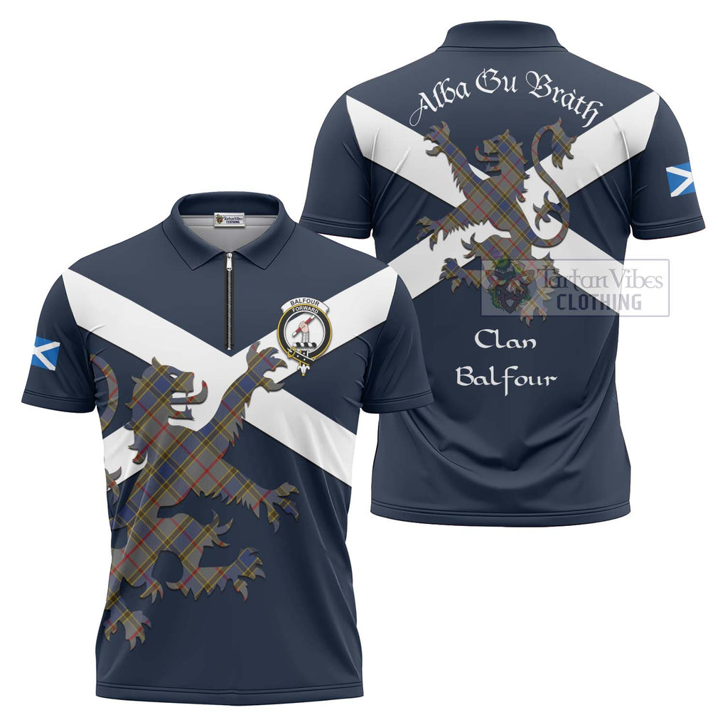 Tartan Vibes Clothing Balfour Tartan Lion Rampant Zipper Polo Shirt – Proudly Display Your Heritage with Alba Gu Brath and Clan Name