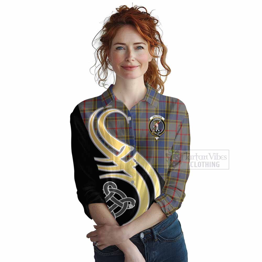 Tartan Vibes Clothing Balfour Tartan Women's Casual Shirt with Family Crest and Celtic Symbol Style