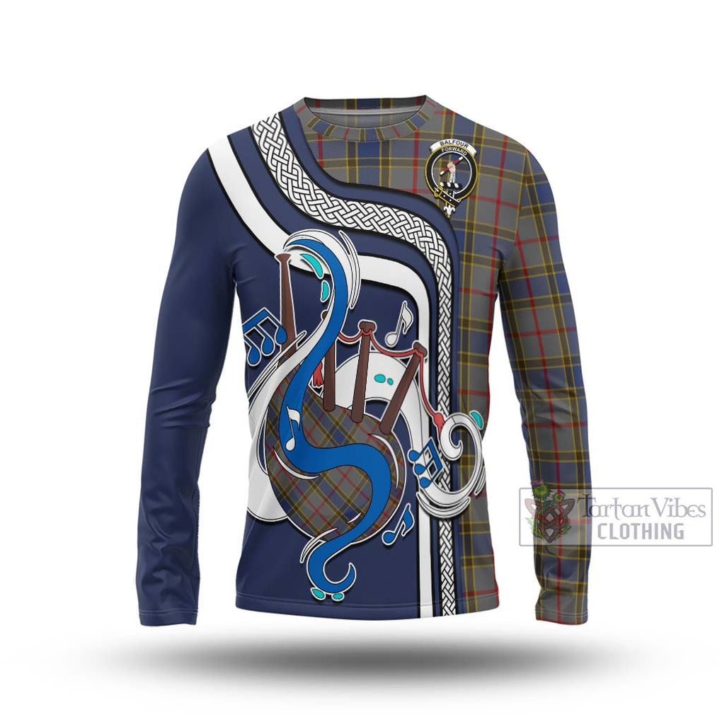 Tartan Vibes Clothing Balfour Tartan Long Sleeve T-Shirt with Epic Bagpipe Style