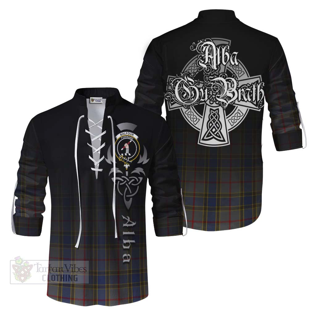 Tartan Vibes Clothing Balfour Tartan Ghillie Kilt Shirt Featuring Alba Gu Brath Family Crest Celtic Inspired