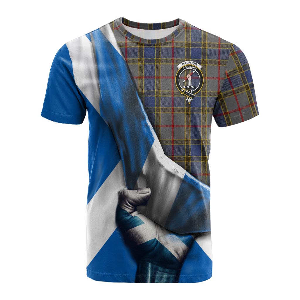 Tartan Vibes Clothing Balfour Tartan Cotton T-shirt with Family Crest Scotland Patriotic Style