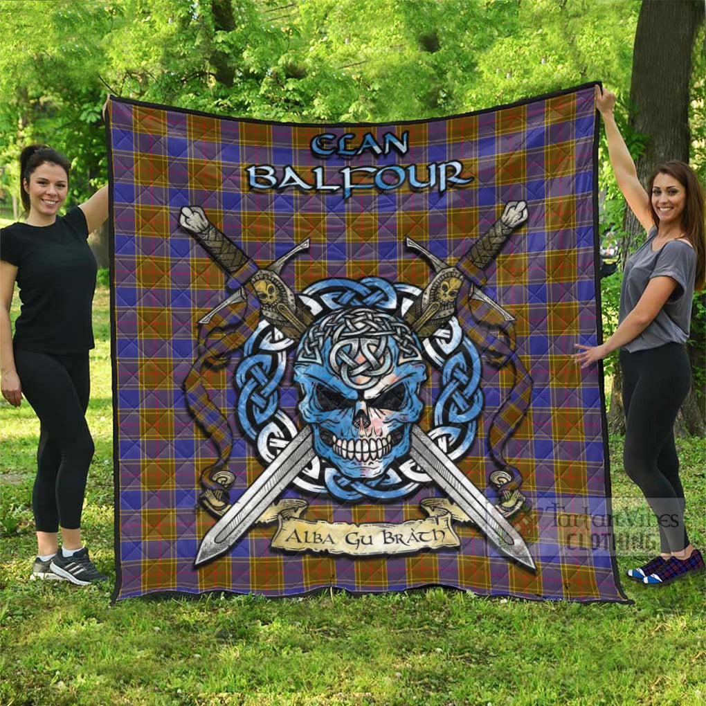 Tartan Vibes Clothing Balfour Tartan Quilt with Celtic Skull Alba Gu Brath Style