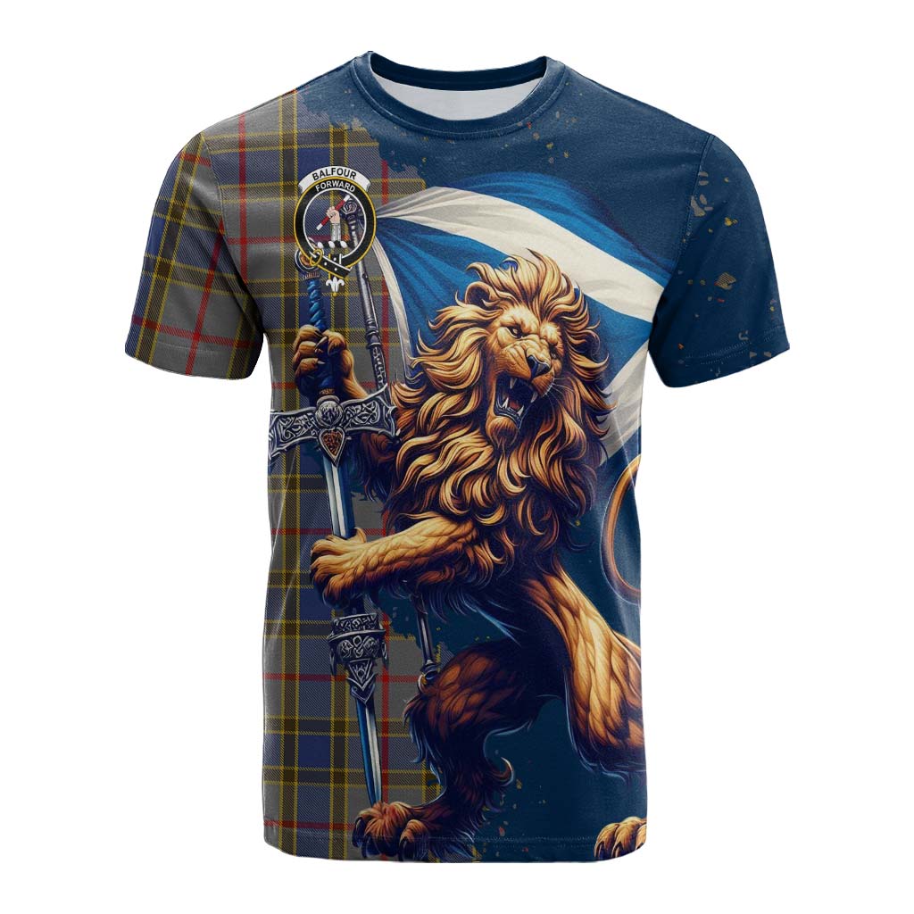 Tartan Vibes Clothing Balfour Tartan Family Crest Cotton T-shirt with Scottish Majestic Lion