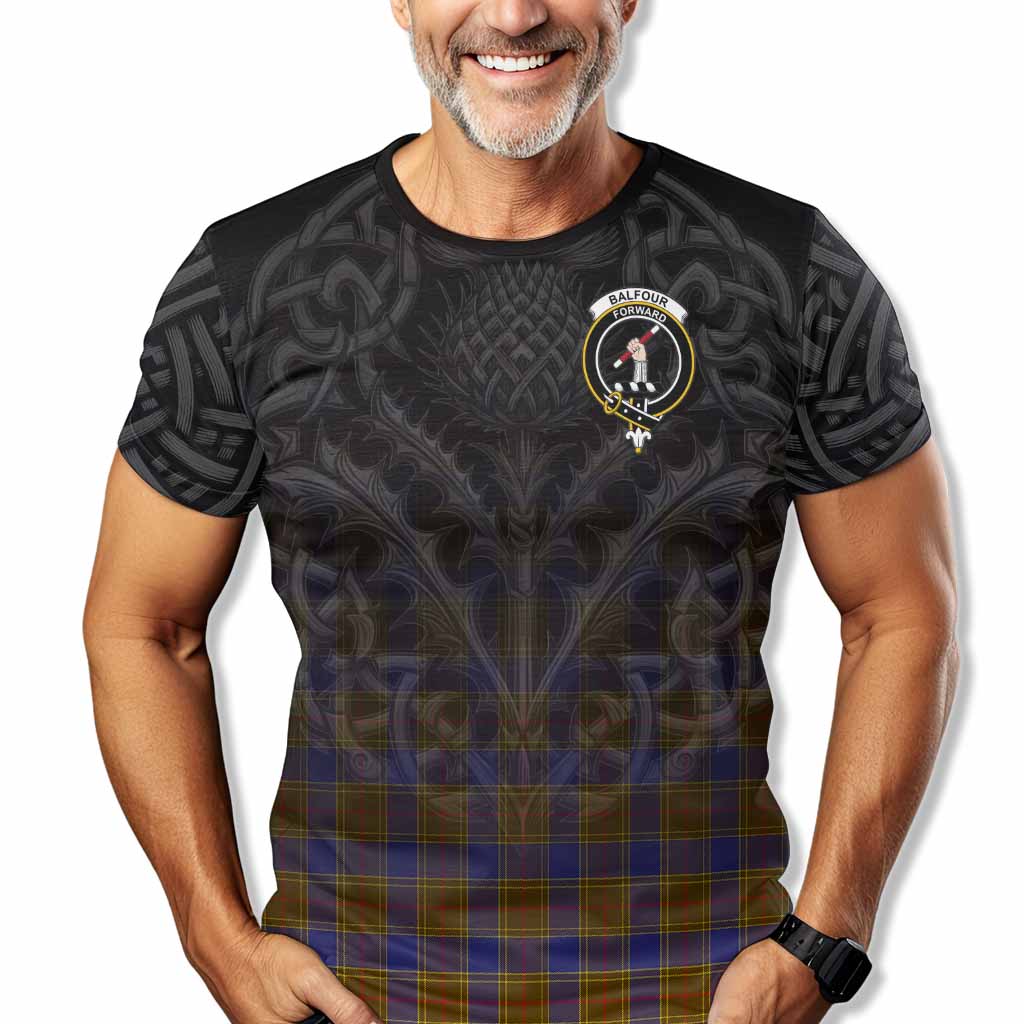 Tartan Vibes Clothing Balfour Tartan T-Shirt with Family Crest Celtic Thistle Vibes