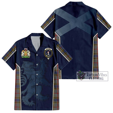 Balfour Tartan Short Sleeve Button Shirt with Family Crest and Lion Rampant Vibes Sport Style