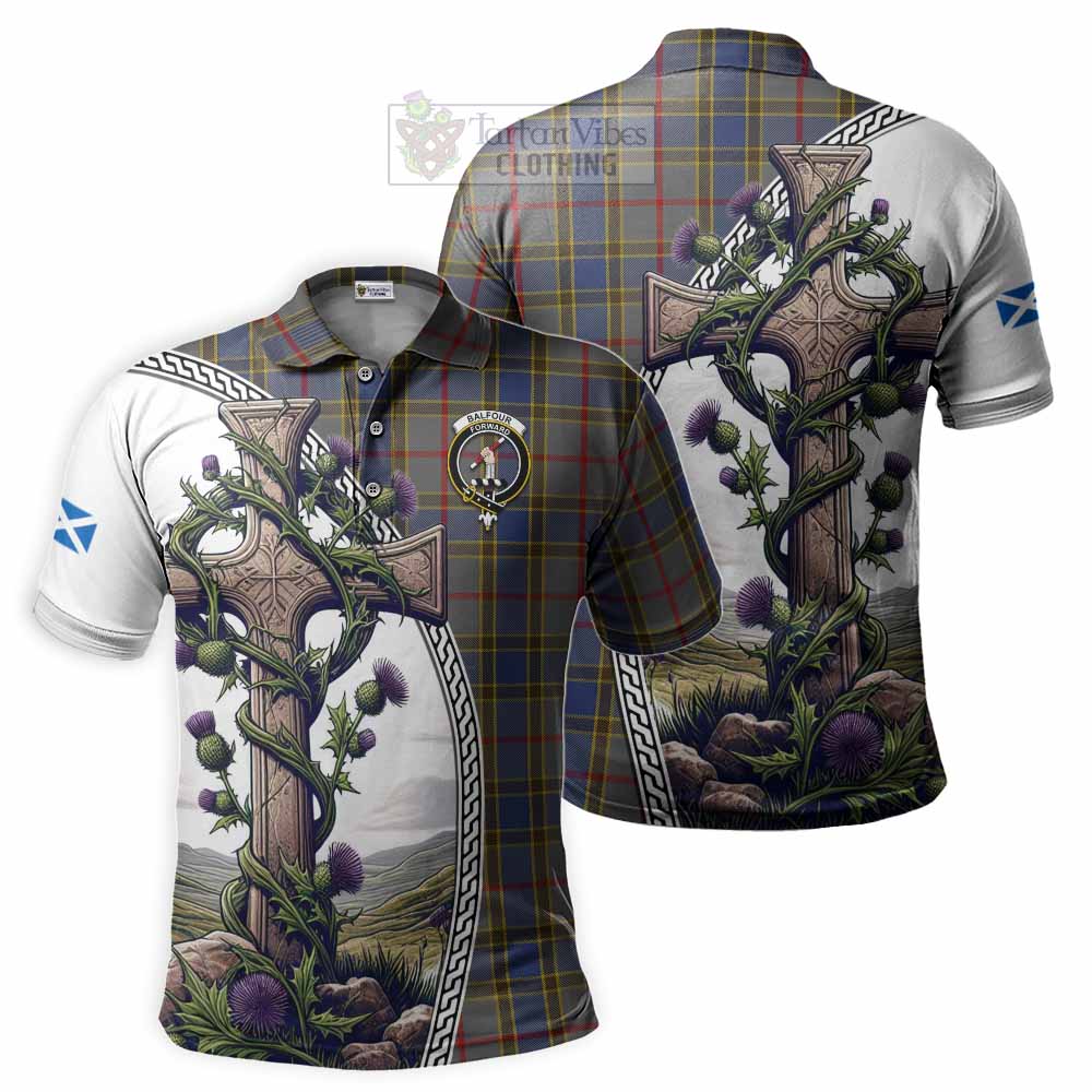 Tartan Vibes Clothing Balfour Tartan Polo Shirt with Family Crest and St. Andrew's Cross Accented by Thistle Vines